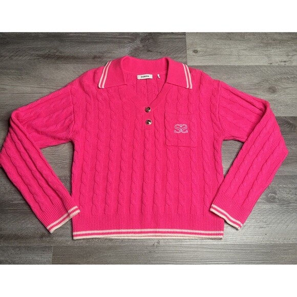 Sandro Sweaters - Sandro Sweater Womens Medium Pink Cable Knit Wool Cashmere Polo Boxy Gaultier